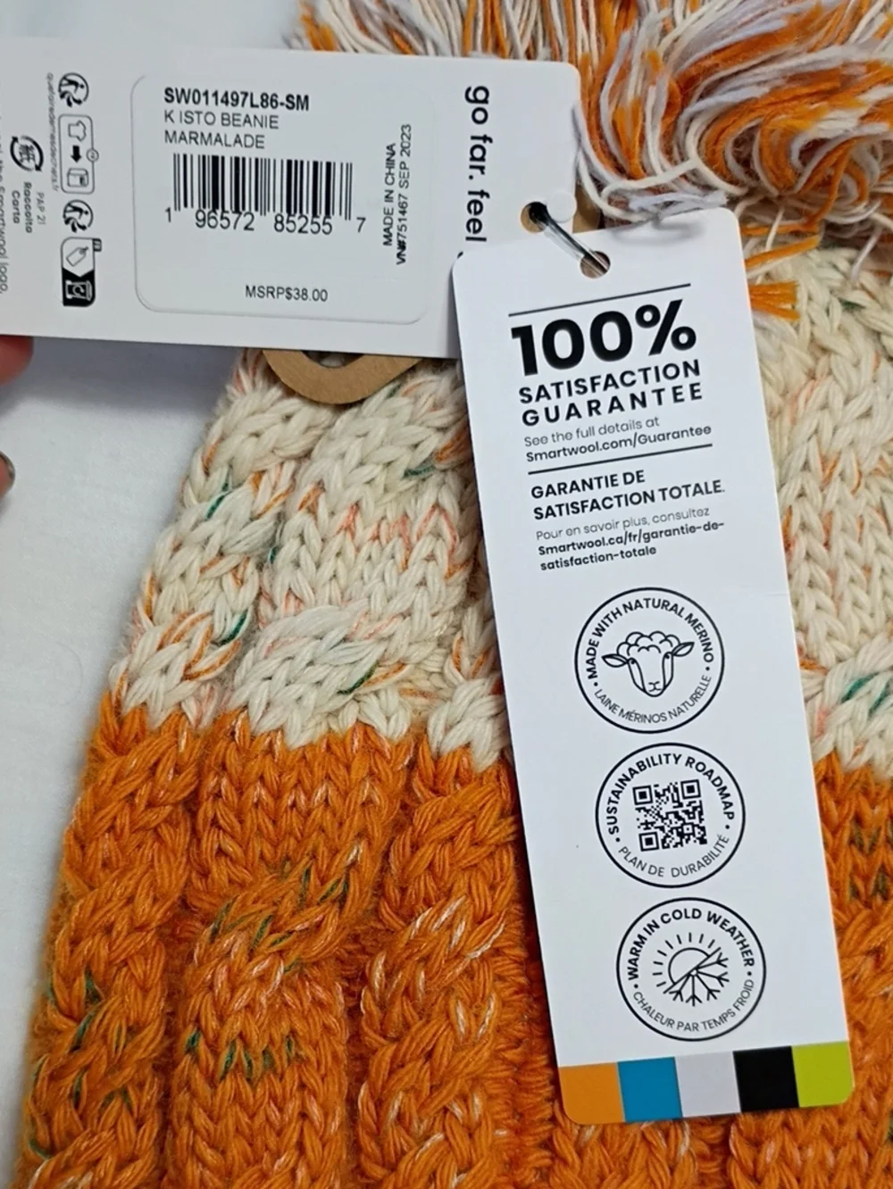 NWT Smartwool Girls Cable Knit Pom Beanie Isto Marmalade Size One Size Winter